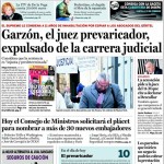 Portada de La Gaceta sobre la sentencia por prevaricación contra Baltasar Garzón